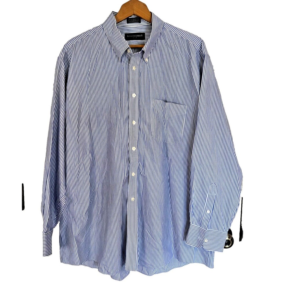 Kenneth Gordon Mens 17.5x35 Blue Striped Dress Shirt Long Sleeve Button Front